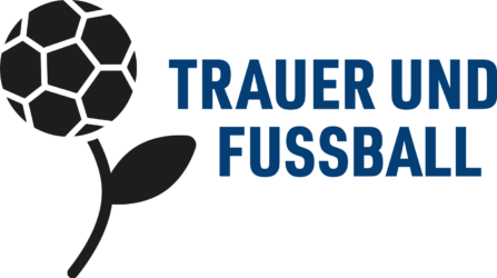 Trauer und Fussball Logo – schwarze Blume mit Fussballblüte und Schrift in blau Trauer und Fussball